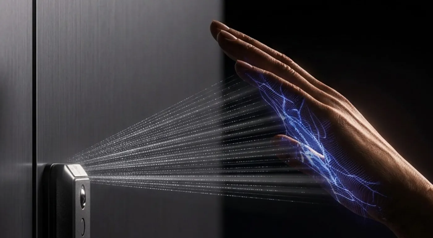 Hand being read by near-infrared light from a lockin reader