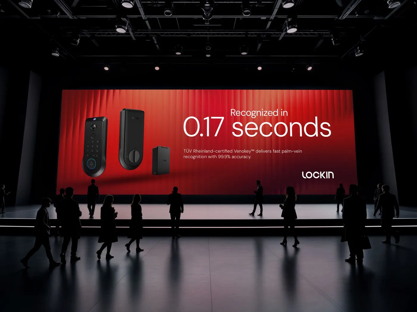 Lockin unveiled on a large red stage screen