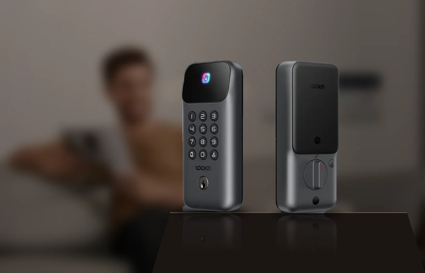 Lockin Veno Go smart deadbolt in a living room