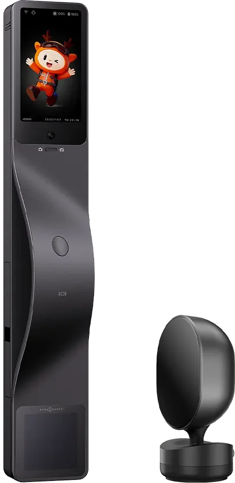 Lockin V7 MAX interior unit receiving an AuraCharge light beam from its indoor unit