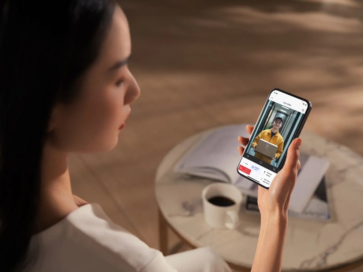 Woman checking the Lockin app on her phone